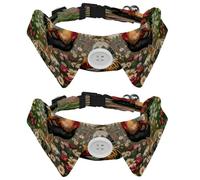 2 Pcs Adjustable Dog Cat Bow Tie, Farm Rooster Flowers, Comfortable Durable Pets Bowtie Collar with Bell for Small Dogs Cats Kitten Puppy