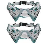 2 Pcs Adjustable Dog Cat Bow Tie, Farm Teal Daisy Butterfly, Comfortable Durable Pets Bowtie Collar with Bell for Small Dogs Cats Kitten Puppy