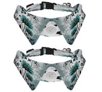 2 Pcs Adjustable Dog Cat Bow Tie, Farm Teal Daisy Floral Butterfly, Comfortable Durable Pets Bowtie Collar with Bell for Small Dogs Cats Kitten Puppy