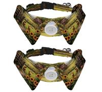 2 Pcs Adjustable Dog Cat Bow Tie, Farmhouse Chicken Fence Sunflowers, Comfortable Durable Pets Bowtie Collar with Bell for Small Dogs Cats Kitten Puppy