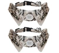 2 Pcs Adjustable Dog Cat Bow Tie, Flower Tiger, Comfortable Durable Pets Bowtie Collar with Bell for Small Dogs Cats Kitten Puppy