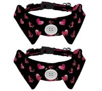 2 Pcs Adjustable Dog Cat Bow Tie, Glitter Hearts, Comfortable Durable Pets Bowtie Collar with Bell for Small Dogs Cats Kitten Puppy