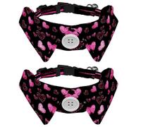 2 Pcs Adjustable Dog Cat Bow Tie, Glitter Hearts Pattern, Comfortable Durable Pets Bowtie Collar with Bell for Small Dogs Cats Kitten Puppy
