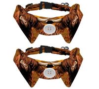 2 Pcs Adjustable Dog Cat Bow Tie, Highland Cow, Comfortable Durable Pets Bowtie Collar with Bell for Small Dogs Cats Kitten Puppy