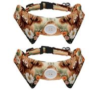 2 Pcs Adjustable Dog Cat Bow Tie, Highland Cow Daisies, Comfortable Durable Pets Bowtie Collar with Bell for Small Dogs Cats Kitten Puppy