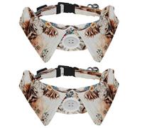 2 Pcs Adjustable Dog Cat Bow Tie, Highland Cow Floral Farm, Comfortable Durable Pets Bowtie Collar with Bell for Small Dogs Cats Kitten Puppy