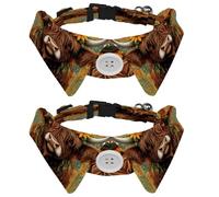 2 Pcs Adjustable Dog Cat Bow Tie, Highland Cow Sunflower, Comfortable Durable Pets Bowtie Collar with Bell for Small Dogs Cats Kitten Puppy