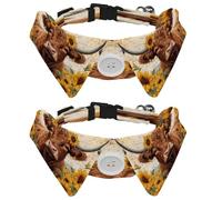 2 Pcs Adjustable Dog Cat Bow Tie, Highland Cow Sunflower, Comfortable Durable Pets Bowtie Collar with Bell for Small Dogs Cats Kitten Puppy