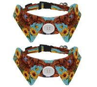 2 Pcs Adjustable Dog Cat Bow Tie, Highland Cow Sunflower, Comfortable Durable Pets Bowtie Collar with Bell for Small Dogs Cats Kitten Puppy