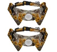2 Pcs Adjustable Dog Cat Bow Tie, Highland Cow Sunflower, Comfortable Durable Pets Bowtie Collar with Bell for Small Dogs Cats Kitten Puppy