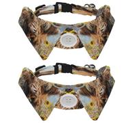 2 Pcs Adjustable Dog Cat Bow Tie, Highland Cow Sunflower, Comfortable Durable Pets Bowtie Collar with Bell for Small Dogs Cats Kitten Puppy