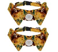 2 Pcs Adjustable Dog Cat Bow Tie, Highland Cow Sunflowers, Comfortable Durable Pets Bowtie Collar with Bell for Small Dogs Cats Kitten Puppy