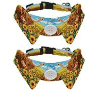 2 Pcs Adjustable Dog Cat Bow Tie, Highland Cow Sunflowers, Comfortable Durable Pets Bowtie Collar with Bell for Small Dogs Cats Kitten Puppy