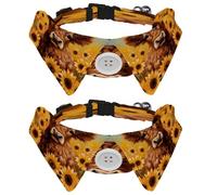2 Pcs Adjustable Dog Cat Bow Tie, Highland Cow Sunflowers, Comfortable Durable Pets Bowtie Collar with Bell for Small Dogs Cats Kitten Puppy