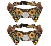 2 Pcs Adjustable Dog Cat Bow Tie, Highland Cow Sunflowers, Comfortable Durable Pets Bowtie Collar with Bell for Small Dogs Cats Kitten Puppy