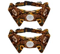 2 Pcs Adjustable Dog Cat Bow Tie, Highland Cow Sunflowers, Comfortable Durable Pets Bowtie Collar with Bell for Small Dogs Cats Kitten Puppy