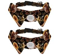 2 Pcs Adjustable Dog Cat Bow Tie, Highland Cows Sunflowers, Comfortable Durable Pets Bowtie Collar with Bell for Small Dogs Cats Kitten Puppy