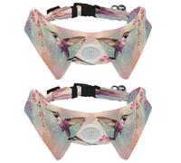 2 Pcs Adjustable Dog Cat Bow Tie, Humming Bird Cherry Blossom, Comfortable Durable Pets Bowtie Collar with Bell for Small Dogs Cats Kitten Puppy