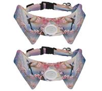 2 Pcs Adjustable Dog Cat Bow Tie, Humming Bird Cherry Blossoms, Comfortable Durable Pets Bowtie Collar with Bell for Small Dogs Cats Kitten Puppy