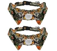 2 Pcs Adjustable Dog Cat Bow Tie, Jungle Tiger Flower, Comfortable Durable Pets Bowtie Collar with Bell for Small Dogs Cats Kitten Puppy