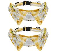 2 Pcs Adjustable Dog Cat Bow Tie, Lemon and Golden Monoframs White Flowers, Comfortable Durable Pets Bowtie Collar with Bell for Small Dogs Cats Kitten Puppy