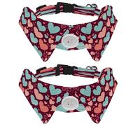 2 Pcs Adjustable Dog Cat Bow Tie, Love Hearts, Comfortable Durable Pets Bowtie Collar with Bell for Small Dogs Cats Kitten Puppy