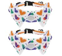 2 Pcs Adjustable Dog Cat Bow Tie, Love Hearts Pattern, Comfortable Durable Pets Bowtie Collar with Bell for Small Dogs Cats Kitten Puppy