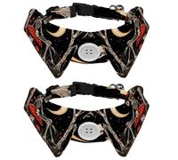 2 Pcs Adjustable Dog Cat Bow Tie, Mushroom Skeleton, Comfortable Durable Pets Bowtie Collar with Bell for Small Dogs Cats Kitten Puppy
