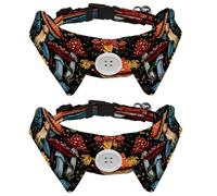 2 Pcs Adjustable Dog Cat Bow Tie, Mushroom Sunflower, Comfortable Durable Pets Bowtie Collar with Bell for Small Dogs Cats Kitten Puppy