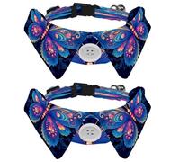 2 Pcs Adjustable Dog Cat Bow Tie, Neon Butterfly, Comfortable Durable Pets Bowtie Collar with Bell for Small Dogs Cats Kitten Puppy