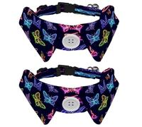 2 Pcs Adjustable Dog Cat Bow Tie, Neon Butterfly Pattern, Comfortable Durable Pets Bowtie Collar with Bell for Small Dogs Cats Kitten Puppy