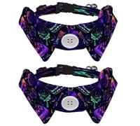 2 Pcs Adjustable Dog Cat Bow Tie, Neon Butterfly Skull, Comfortable Durable Pets Bowtie Collar with Bell for Small Dogs Cats Kitten Puppy