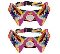 2 Pcs Adjustable Dog Cat Bow Tie, Neon Fox, Comfortable Durable Pets Bowtie Collar with Bell for Small Dogs Cats Kitten Puppy