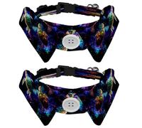 2 Pcs Adjustable Dog Cat Bow Tie, Neon Turtles, Comfortable Durable Pets Bowtie Collar with Bell for Small Dogs Cats Kitten Puppy