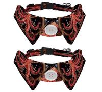 2 Pcs Adjustable Dog Cat Bow Tie, Octopus Ship Steering Wheel, Comfortable Durable Pets Bowtie Collar with Bell for Small Dogs Cats Kitten Puppy