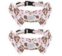 2 Pcs Adjustable Dog Cat Bow Tie, Otters Pink Hearts, Comfortable Durable Pets Bowtie Collar with Bell for Small Dogs Cats Kitten Puppy