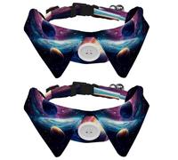 2 Pcs Adjustable Dog Cat Bow Tie, Outer Space Planets, Comfortable Durable Pets Bowtie Collar with Bell for Small Dogs Cats Kitten Puppy