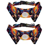 2 Pcs Adjustable Dog Cat Bow Tie, Outer Space Planets, Comfortable Durable Pets Bowtie Collar with Bell for Small Dogs Cats Kitten Puppy