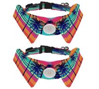 2 Pcs Adjustable Dog Cat Bow Tie, Palm Trees Sunset, Comfortable Durable Pets Bowtie Collar with Bell for Small Dogs Cats Kitten Puppy