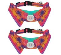 2 Pcs Adjustable Dog Cat Bow Tie, Palm Trees Sunset, Comfortable Durable Pets Bowtie Collar with Bell for Small Dogs Cats Kitten Puppy