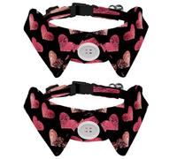 2 Pcs Adjustable Dog Cat Bow Tie, Pink Glitter Hearts, Comfortable Durable Pets Bowtie Collar with Bell for Small Dogs Cats Kitten Puppy