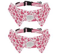 2 Pcs Adjustable Dog Cat Bow Tie, Pink Hearts Pattern, Comfortable Durable Pets Bowtie Collar with Bell for Small Dogs Cats Kitten Puppy
