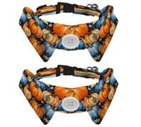 2 Pcs Adjustable Dog Cat Bow Tie, Pumpkins Autumn Leaves, Comfortable Durable Pets Bowtie Collar with Bell for Small Dogs Cats Kitten Puppy