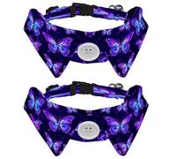 2 Pcs Adjustable Dog Cat Bow Tie, Purple Neon Butterflies, Comfortable Durable Pets Bowtie Collar with Bell for Small Dogs Cats Kitten Puppy