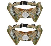 2 Pcs Adjustable Dog Cat Bow Tie, Rabbit on Wooden Plank, Comfortable Durable Pets Bowtie Collar with Bell for Small Dogs Cats Kitten Puppy