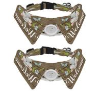 2 Pcs Adjustable Dog Cat Bow Tie, Rabbit on Wooden Plank Welcome, Comfortable Durable Pets Bowtie Collar with Bell for Small Dogs Cats Kitten Puppy