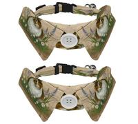 2 Pcs Adjustable Dog Cat Bow Tie, Rabbit on Wooden Planks, Comfortable Durable Pets Bowtie Collar with Bell for Small Dogs Cats Kitten Puppy