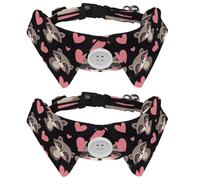 2 Pcs Adjustable Dog Cat Bow Tie, Raccoon Pink Hearts, Comfortable Durable Pets Bowtie Collar with Bell for Small Dogs Cats Kitten Puppy