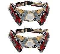 2 Pcs Adjustable Dog Cat Bow Tie, Raccoons Bird Forest Xmas, Comfortable Durable Pets Bowtie Collar with Bell for Small Dogs Cats Kitten Puppy