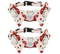 2 Pcs Adjustable Dog Cat Bow Tie, Red Mushroom Hedgehogs, Comfortable Durable Pets Bowtie Collar with Bell for Small Dogs Cats Kitten Puppy